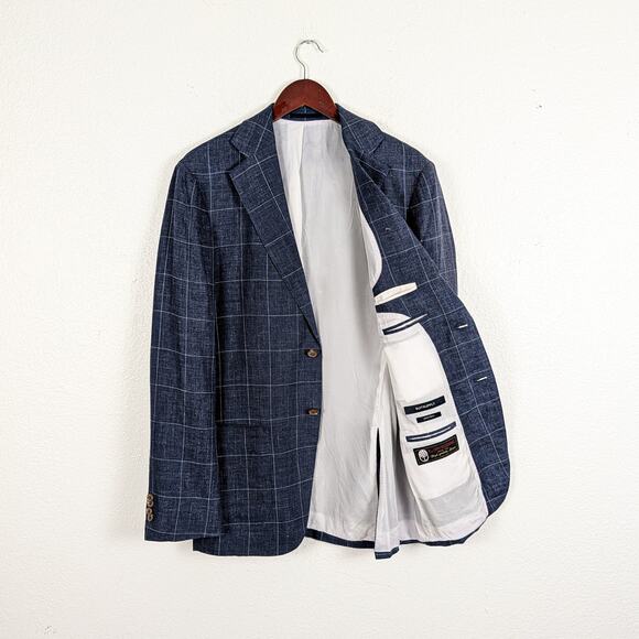 Suitsupply Men's Linen Blazer Jacket Blue windowpane size 42L - Picture 1 of 11